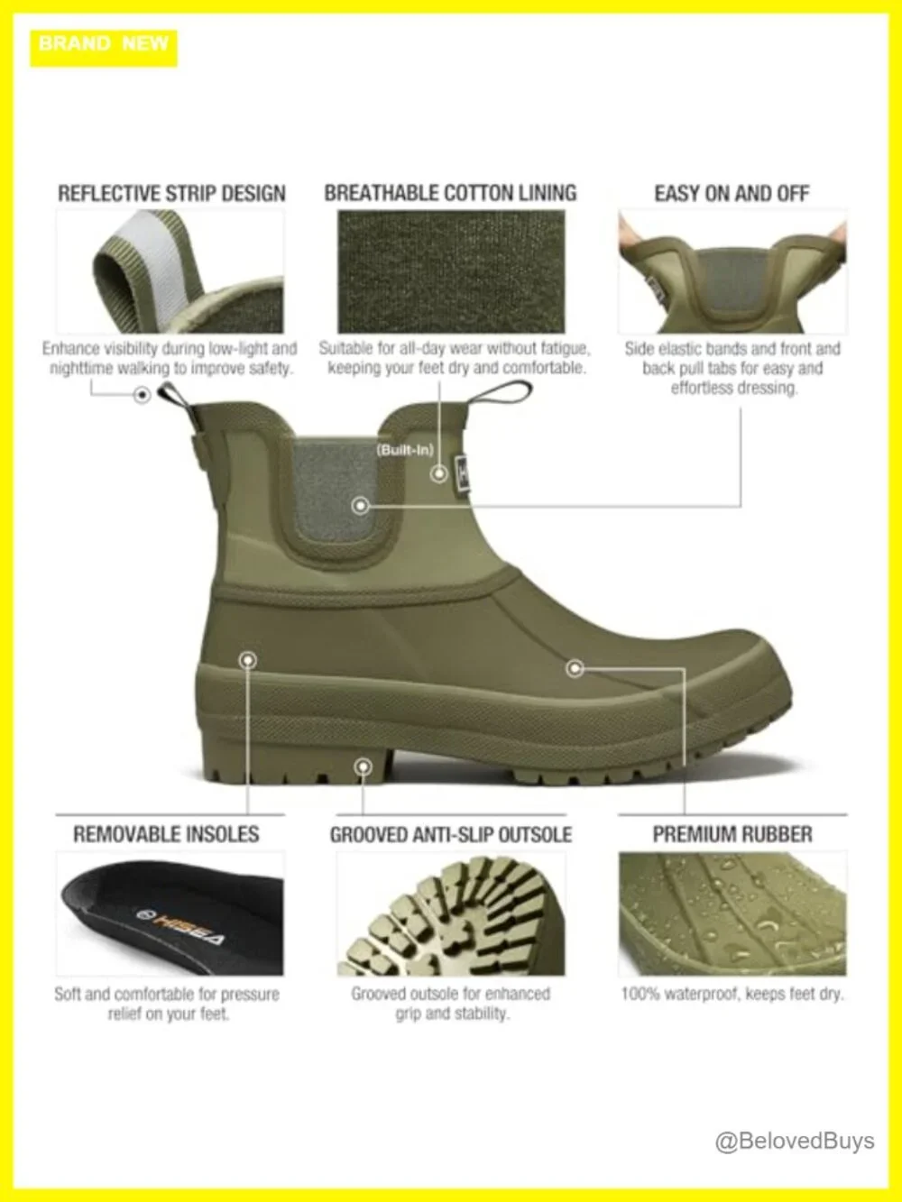 Women's Duck Chelsea Rain Boots, Waterproof Short Garden Mud Boots